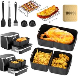 Airfryer Accessoires Set 15-delig – Geschikt voor Ninja Foodi AF500EU FlexDrawer 10,4L & COSORI TwinFry 10L – Inclusief Siliconen Matten, Grillrek & Spiesen — thumbnail 2
