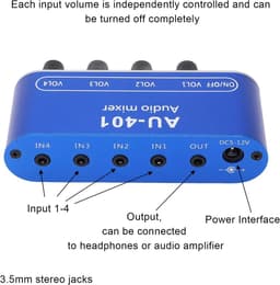 Stereo Audio Mixer 4 Ingangen 1 Uitgang Geluidsmixer met Hoofdtelefoonversterker — thumbnail 5
