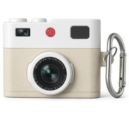 Wit hoesje voor oordopjes unisex in retro camera vorm met karabijnhaak geschikt voor AirPods 4 met reliëf details en compact ontwerp — thumbnail 1