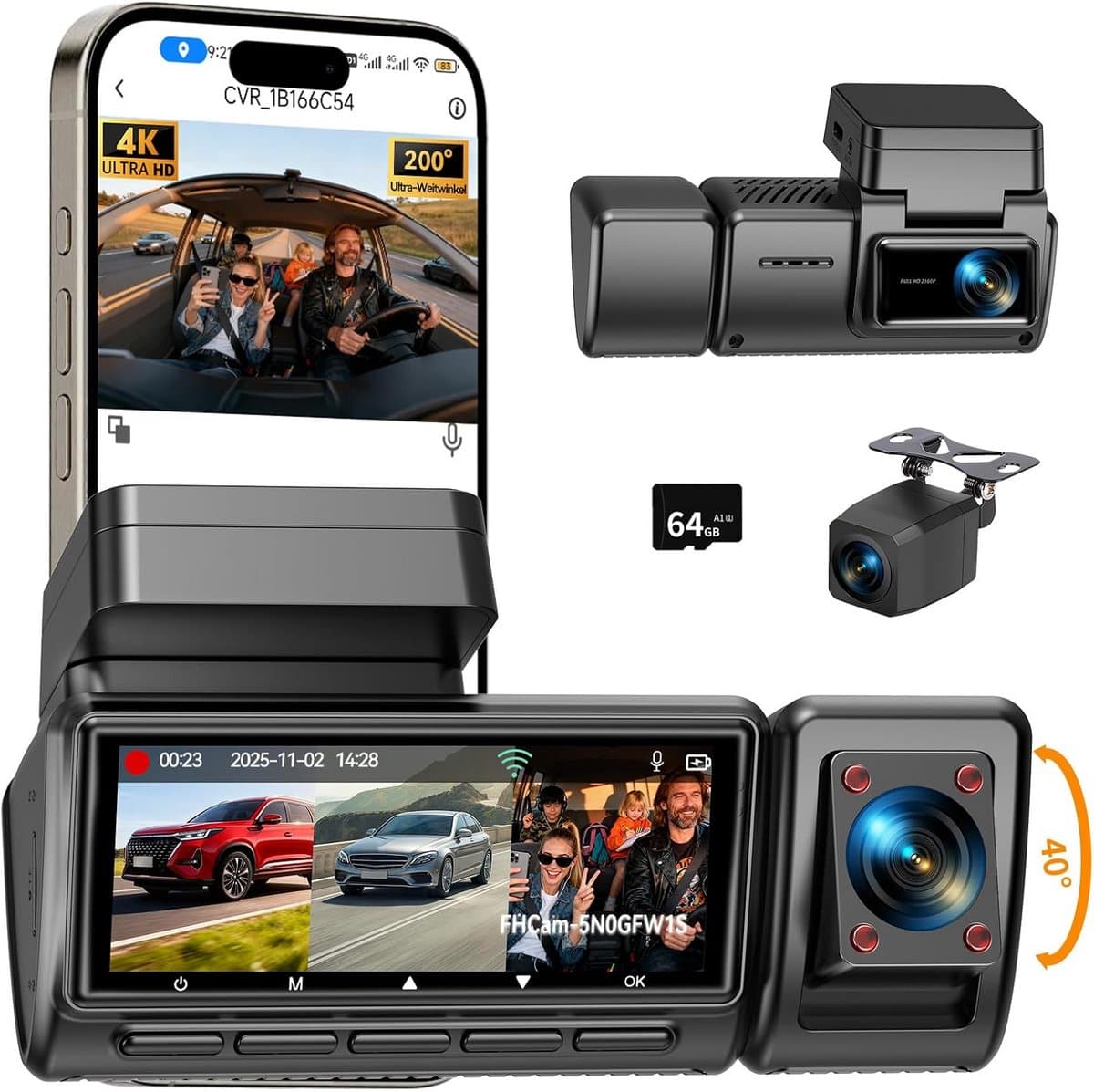Dashcam Auto - 3 Kanaals Camera - Veilige Ritten - 490° Groothoek - 3.16 Inch Scherm — afbeelding 1