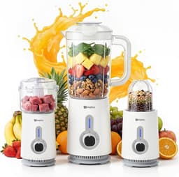 3-in-1 Blender - Keukenmachine Mixer - Smoothies Maken - 3 Speciale Containers - 125 Liter - Wit — thumbnail 1