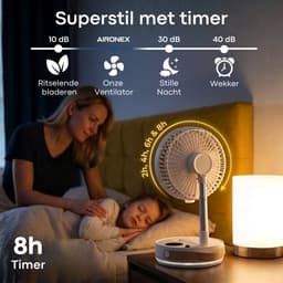 Aironex Opvouwbare Draagbare Ventilator – Stille Tafelventilator & Staande Ventilator – USB Oplaadbaar en Draadloos met LED-licht – Compacte Mini Ventilator voor Bureau, Slaapkamer, Thuis, Kantoor & Camping - Ventilatoren — thumbnail 5