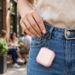 Roze transparant hoesje voor oordopjes met sleutelring – schokbestendige beschermhoes geschikt voor AirPods 4 — thumbnail 5