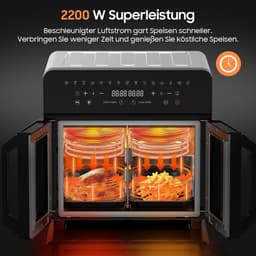 XXL Airfryer – Friteuse – Heteluchtoven – Elektrische Oven – Kooktoestel – Zwart – 23 Liter Inhoud – Dubbele Kookzones Met LED Touchscreen — thumbnail 3