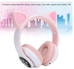 Bluetooth-koptelefoon met kattenoortjes voor meisjes, opvouwbare stereokoptelefoon met ledverlichting. Compatibel met PS4/pc/tablet/tv (roze + wit). — thumbnail 2