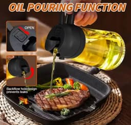 Olie Dispenser 2-in-1 – Spray & Schenkfles 470ml – Lekvrij – Voor Airfryer, BBQ en Keuken – Olie Sprayfles – Zwart — thumbnail 4