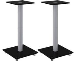 Set van 2 Speaker Stands met Glazen Plaat en Zilverkleurige Pilaar