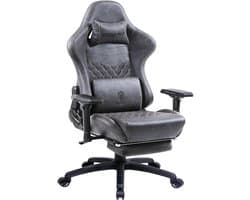 Dowinx luxe gamingstoel - ergonomische bureaustoel van leer met quilting - 4D armleuningen - massage lendensteun en voetensteun - verstelbaar van 90° tot 170° - belastbaar tot 200 kg - grijs