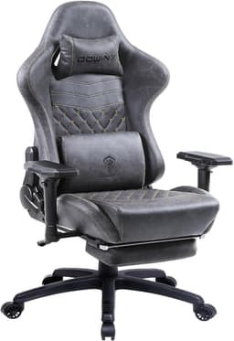 Dowinx luxe gamingstoel - ergonomische bureaustoel van leer met quilting - 4D armleuningen - massage lendensteun en voetensteun - verstelbaar van 90° tot 170° - belastbaar tot 200 kg - grijs — thumbnail 1