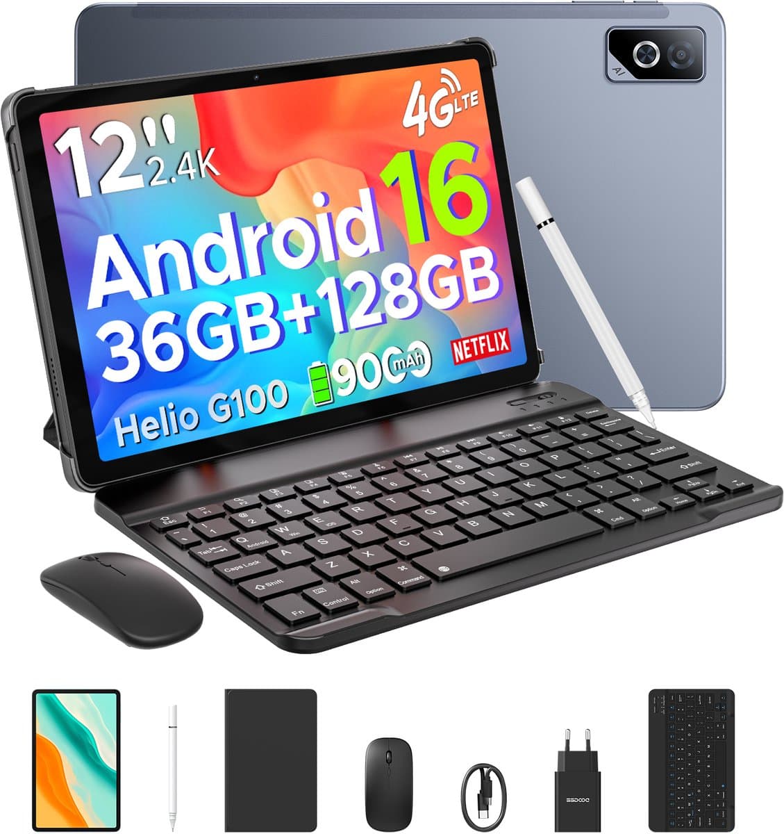 DOOGEE Tab G6 Pro VIP - Tablet - 36GB RAM + 128GB ROM (2TB/TF) - 9000mAh/18W - 12 inch 2.4K 90Hz - 4G LTE - Gemini AI - Helio G100 - 5G WiFi - Face ID - Dubbele luidsprekers - OTG - Met toetsenbord, muis, leren tas en pen — afbeelding 1