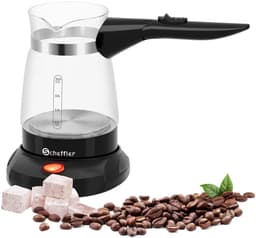 Elektrische - Turkse - Koffiemaker - 600W - 0,5L-Glazen - Cezve - Moka-Pot - Espressomaker - Turkse - koffiezetapparaat - 360°- draaibare - basis - BPA vrij - Automatische uitschakeling - Waterkoker - functie 4-6 Kopjes - Zwart - Compact - design — thumbnail 1