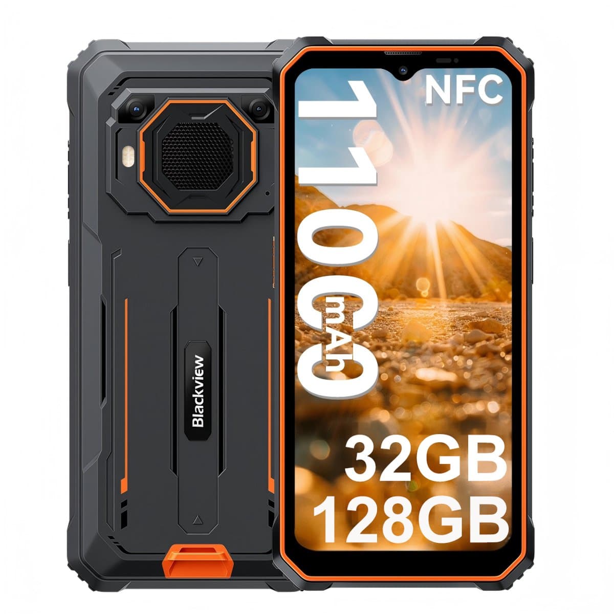 Blackview BV6200 Plus - Robuuste Smartphone - 32GB RAM - 128GB - 11000mAh - 6,56 inch - 4G Dual SIM - Android 15 - 98dB Ultra-luide luidspreker - NFC GPS - Oranje — afbeelding 1
