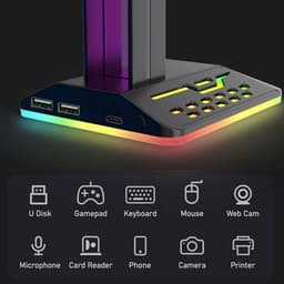 RGB Headset Standaard met 2 USB 2.0 Poorten - Universele Koptelefoonhouder voor PC en Gaming Setup — thumbnail 3