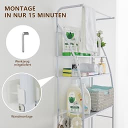 Drie-laags Wasmachine Rek Zonder Boren - Stabiele Metalen Opbergplank voor Badkamer — thumbnail 5
