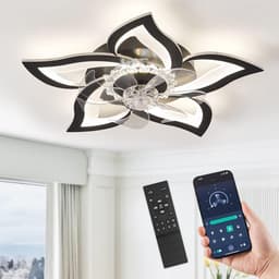 5 Lotus Ventilator - Bedienbaar Met Afstandsbediening & APP - Zwart - Plafondventilator - Plafonniere - 6 Standen - Moderne Lamp - ⌀ 69cm — thumbnail 1