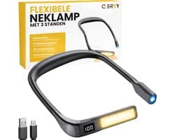 Clerby - Neklamp - met Batterij Display - Nekleeslamp - Boeklampje - Leeslamp - Flexilight- voor Haakwerk - Oplaadbaar