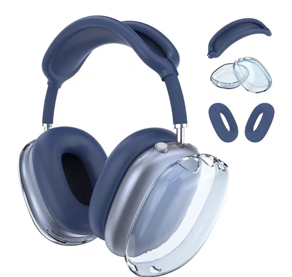 Beschermset voor Apple AirPods Max - 3-delige Set - Hoofdband Cover, Oorkap Beschermers & Reishoes - Siliconen & Hardcase - Airpods Hoesje - Blauw — afbeelding 1