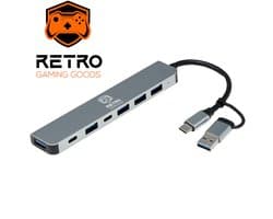 Retro Gaming Goods® USB hub 7 poorten - USB C hub - docking station - USB splitter – zilver