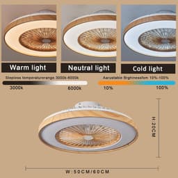 Moderne Plafondlamp met Ventilator en Dimbare LED Verlichting voor Slaapkamer en Keuken 50/60cm — thumbnail 2