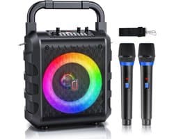 Draadloze speaker - Draagbare Bluetooth-luidspreker - karaokesysteem - Karaoke - met microfoon en LED-licht - 3D-surroundgeluid