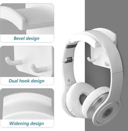 Hoofdtelefoonhouder - Headset Haak - Opslag en Toegang - 2-in-1 Wand Bureau - 7.7 x 7 x 5.5 cm - Wit — thumbnail 5