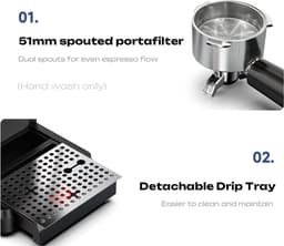 HiBREW H20 Espressomachine – 1350W – 20Bar – Met Geïntegreerde Koffiemolen – Melkopschuimer – 20 Maalstanden – 1,8L Watertank – Warm & Koud Zet Systeem — thumbnail 4