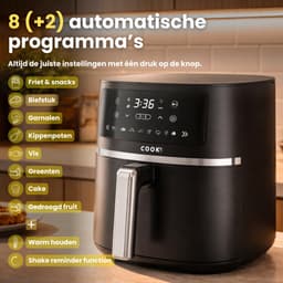 COOK-IT Airfryer 6L XL - 1600W - 8 Programma’s - Touchscreen - Vaatwasserbestendige Mand - Warmhoudfunctie - Shake Reminder - Matzwart — thumbnail 2