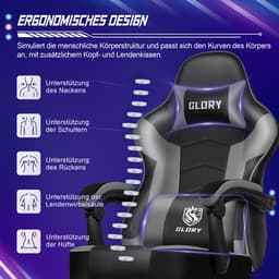 Hiaonyx Gaming Stoel - 170° Verstelbare Rugleuning - Gaming Stoel met inklapbare Voetsteun - racerstijl - Geïntegreerde Armleuningen - Maximale Belastbaarheid 150kg - met stille wielen - Zwart Grijs — thumbnail 3