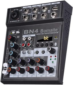 Bn4 mini 5 Kanalen Dj Mixing Console Met Geluidskaart 48V Fantoom Power Bluetooth Pc Voor Opname — thumbnail 1