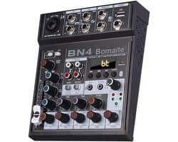 Bn4 mini 5 Kanalen Dj Mixing Console Met Geluidskaart 48V Fantoom Power Bluetooth Pc Voor Opname