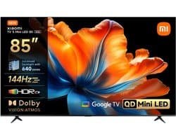 Xiaomi TV S Mini LED - 85 Inch 4K Smart TV - QD-Mini LED Scherm - 1200 Nits Helderheid - Dolby Vision & Atmos - 144Hz Verversingssnelheid - Google TV - 4K Resolutie - Smart TV met Google Assistant