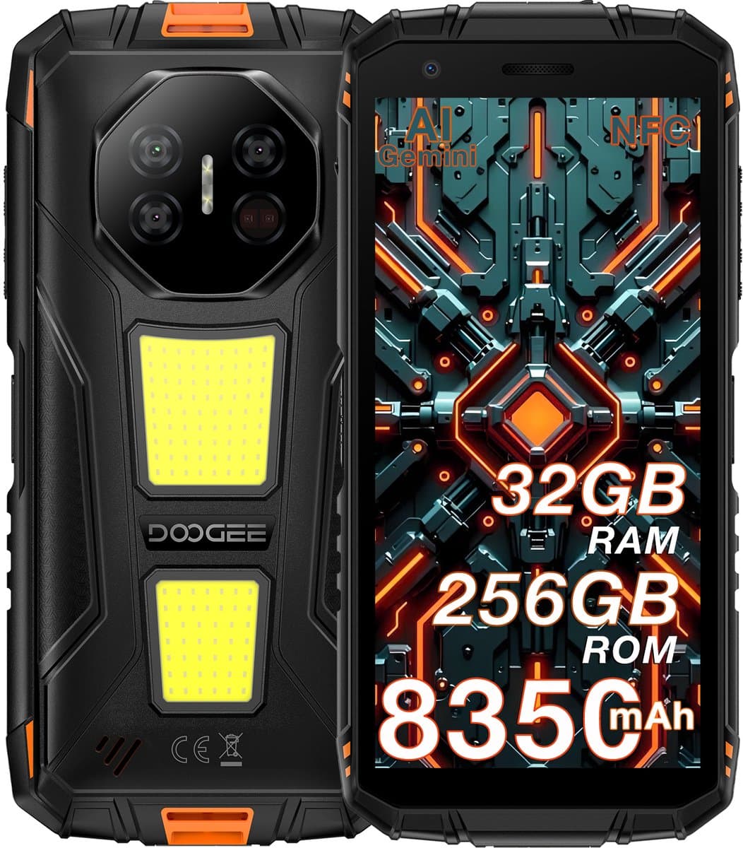 DOOGEE Fire 3 Max Robuuste Smartphone - Gemini AI- 32 GB RAM - 256 GB ROM - 8350 mAh - 5,5 inch - Android 15 - IP68/IP69K Outdoor telefoon - Widevine L1 - OTG - NFC - Oranje — afbeelding 1