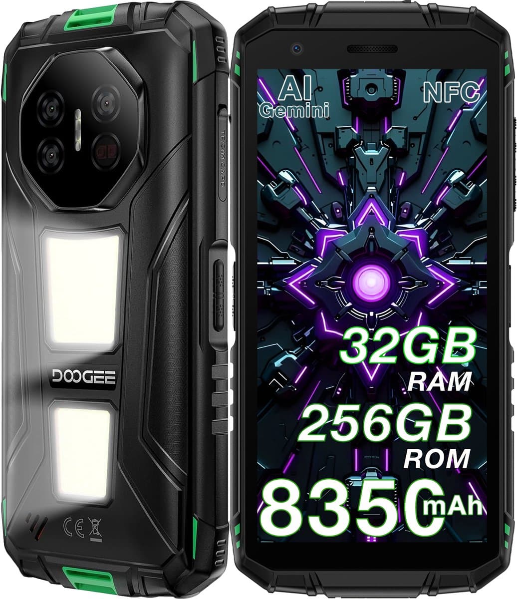 DOOGEE Fire 3 Max Robuuste Smartphone - Gemini AI- 32 GB RAM - 256 GB ROM - 8350 mAh - 5,5 inch - Android 15 - IP68/IP69K Outdoor telefoon - Widevine L1 - OTG - NFC - Groen — afbeelding 1