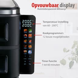 alpina Dubbele Airfryer XXL - Air Fryer 11L - Heteluchtfriteuse met 2 Manden - Duo Oven voor 8 Personen - Opvouwbaar Display - Timerfunctie tot 60 Minuten - Temperatuur 60-200°C - Zwart — thumbnail 3