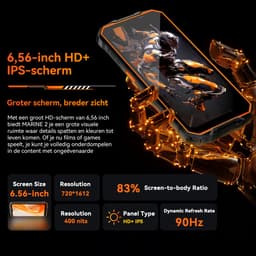 OSCAL MARINE 2 Robuuste Smartphone - Gemini AI - 12GB RAM+64GB ROM - 11000mAh Robuuste Telefoon - 6,56 Inch - IP68 IP69K - Dual SIM 4G - Android 15 - BT5.2 - NFC GPS - Zwart — thumbnail 5