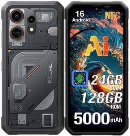 OSCAL MARINE 3 Robuuste Smartphone - 24GB RAM+128GB ROM - 5000mAh Robuuste Telefoon - 6,56 Inch - IP68 IP69K - Dual SIM 4G - Android 16 - BT5.0 - NFC GPS - Zwart — thumbnail 1
