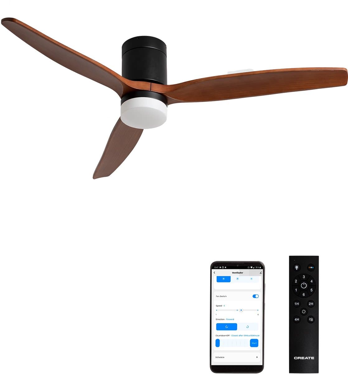 CREATE - Stille plafondventilator met technische ABS bladen 40W (Ø152cm) - Met licht LED - Met WiFi + Afstandsbediening - 6 snelheden - Programmeerbaar - WIND CALM — afbeelding 1