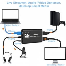 Daroyx® VCC4K Pro Video Capture Card - USB-A 3.0 - HDMI 4K@60Hz - Game Capture voor PC, Mac, PS4, PS5, Nintendo, Xbox en meer - Zwart — thumbnail 2
