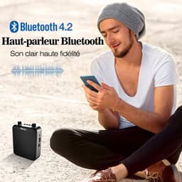 Draagbare spraakversterker met microfoon, hoofdtelefoon, 30 W, oplaadbare batterij, 2800 mAh, krachtig geluidssysteem voor leraren, gidsen, trainers, presentatoren — thumbnail 3