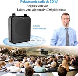 Draagbare spraakversterker met microfoon, hoofdtelefoon, 30 W, oplaadbare batterij, 2800 mAh, krachtig geluidssysteem voor leraren, gidsen, trainers, presentatoren — thumbnail 2