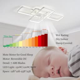 Moderne Rechthoekige Plafondventilator Met LED Verlichting Dimbaar Afstandsbediening Stille Slaapkamer Woonkamer — thumbnail 3
