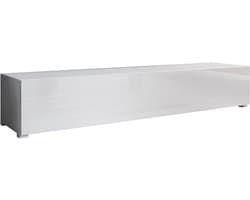 TV-meubel met poten, breed 180 cm, hoogglans wit, 3 compartimenten, modern design