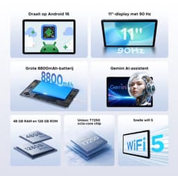 Aorlym P11 Tablet - 48GB RAM+128GB ROM/TF 2TB - Android 16 - 11 inch tablet 90Hz - T7250 - 8800mAh - 13MP+5MP - Gemini AI - Widevine L1 - Face ID - 5G WIFI - Dubbele luidsprekers - Pen, toetsenbord, muis - Grijs — thumbnail 9