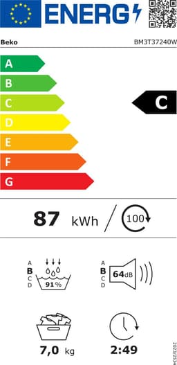 Beko BM3T37240W | Warmtepompdroger | 7 kg | C | Taaldisplay Duits — thumbnail 2