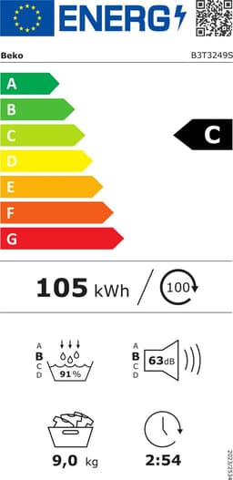 Beko B3T3249S | Warmtepompdroger | 9 kg | C | Taaldisplay Duits — thumbnail 2