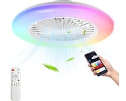 RGB LED Plafond ventilator met Verlichting Ø 49cm - Afstandsbediening smart lamp - Plafond lamp - Zwart & Wit
