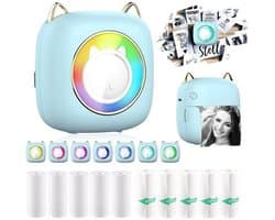 Mini-printer - mobiele fotoprinter met zeven kleuren led - draagbare fotoprinter - draadloze fotoprint - thermische printer - smartphone - bluetooth - leerhulp - studienotities - dagboek