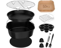 Airfryer Accessoires Set 8 Inch – 11-delig – Bakvorm, Pizza Pan, Cakevorm, Rek & Siliconen Vorm – Geschikt voor Airfryer ≥ 22 cm