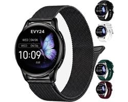 Evy24 Smartwatch Dames 42mm - iPhone & Android - Bellen - Stappenteller - Slaapmonitor - AMOLED - 4 bandjes - Zwart