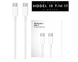 AB Goods USB-C 2 Meter Kabel - Geschikt voor Oplader iPhone ( 17 / 16 / 15 ) - 2 Meter USB-C Oplaadkabel - MFI-Gecertificeerd - Uitsluitend te gebruiken met Apple-Toestellen - Gevlochten Nylon Kabel